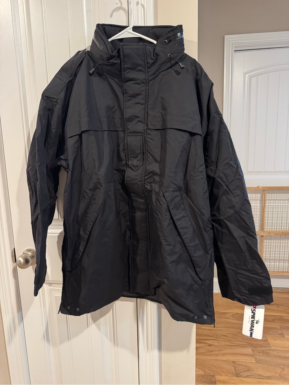 Spiewak Black Hooded Raincoat with Front Zip